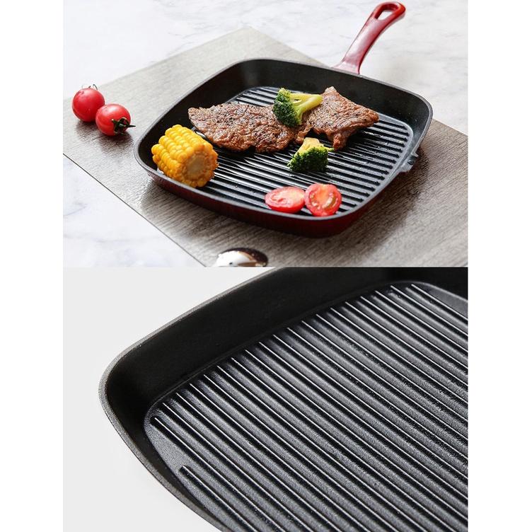 Chảo gang nướng bò bít têt, nướng BBQ tráng men cao cấp