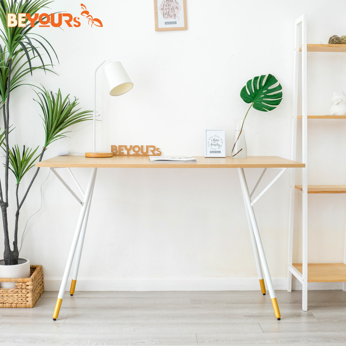 Bàn Làm Việc Bàn Học Gỗ Chân Sắt Simple Table Nội Thất Lắp Ráp Kiểu Hàn BEYOURs