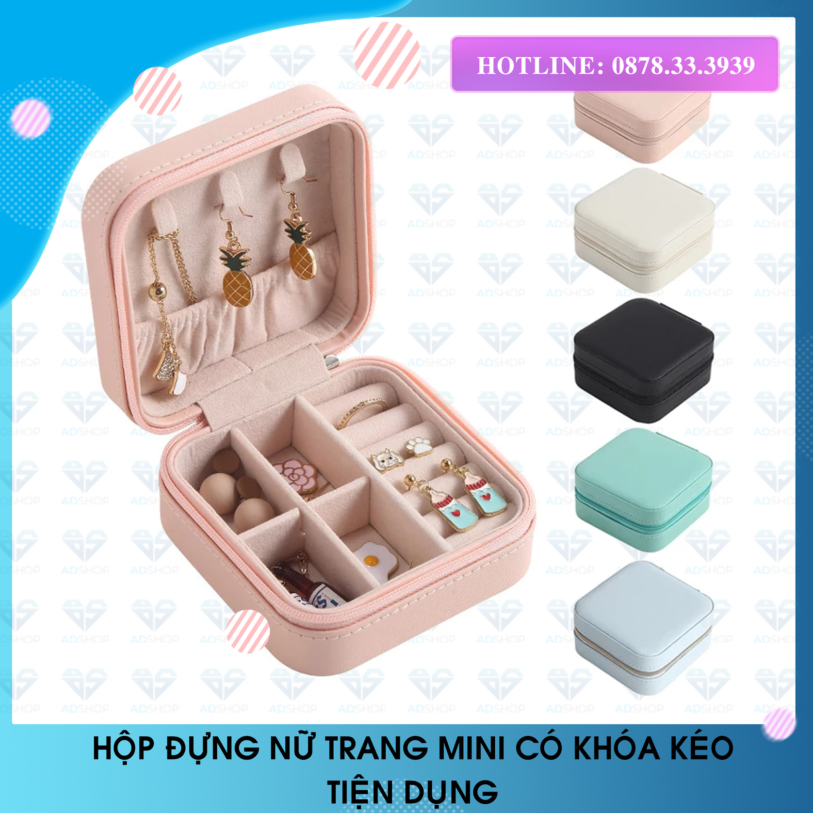 HỘP ĐỰNG NỮ TRANG AD SHOP - Hộp đựng nữ trang mini CÓ KHÓA KÉO TIỆN DỤNG