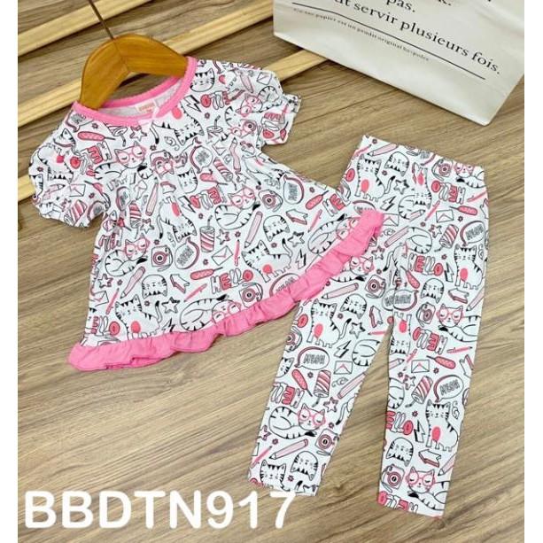 HOT Bộ babydoll tay búp ngắn quần dài thun borip xuất khẩu cho bé từ 11 đến 23kg - Bộ quần áo bé gái - pikakids