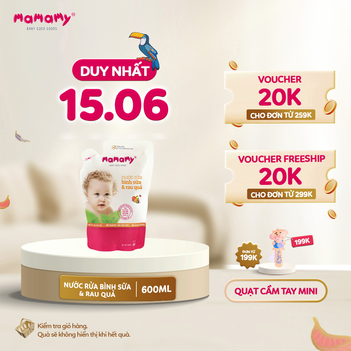 Túi Bổ Sung Nước Rửa Bình Sữa Và Rau Quả Mamamy 600ml, an toàn cho trẻ sơ sinh