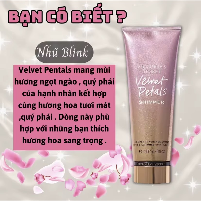 Victoria Secret Shimmer Velvet Petals Chính Hãng - Body Mist Victoria Secret 250ml &amp; Lotion Victoria Secret 236ml Chính Hãng