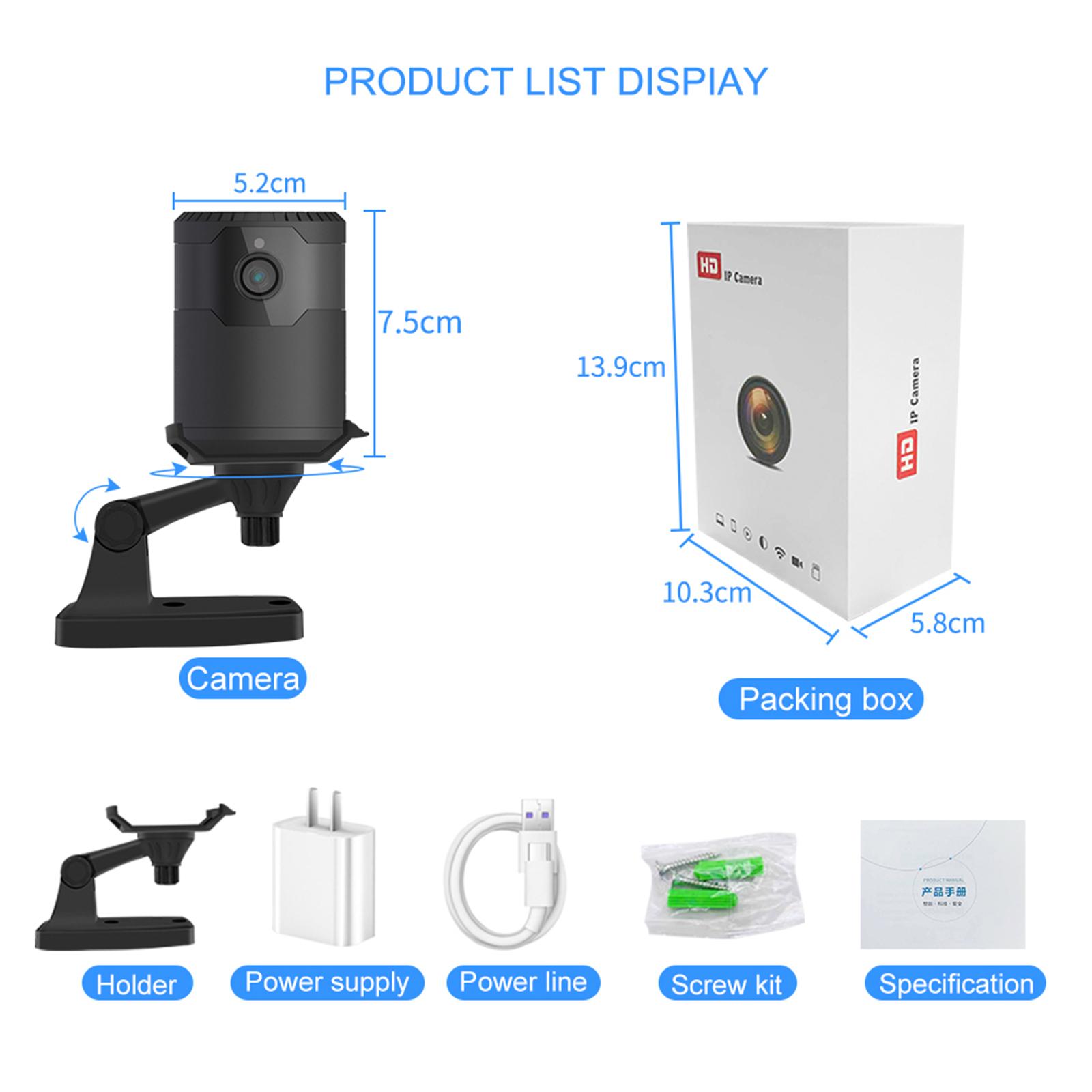 Mini WiFi Camera Security Camera LED Night Vision Motion-Tracking 1200mAh