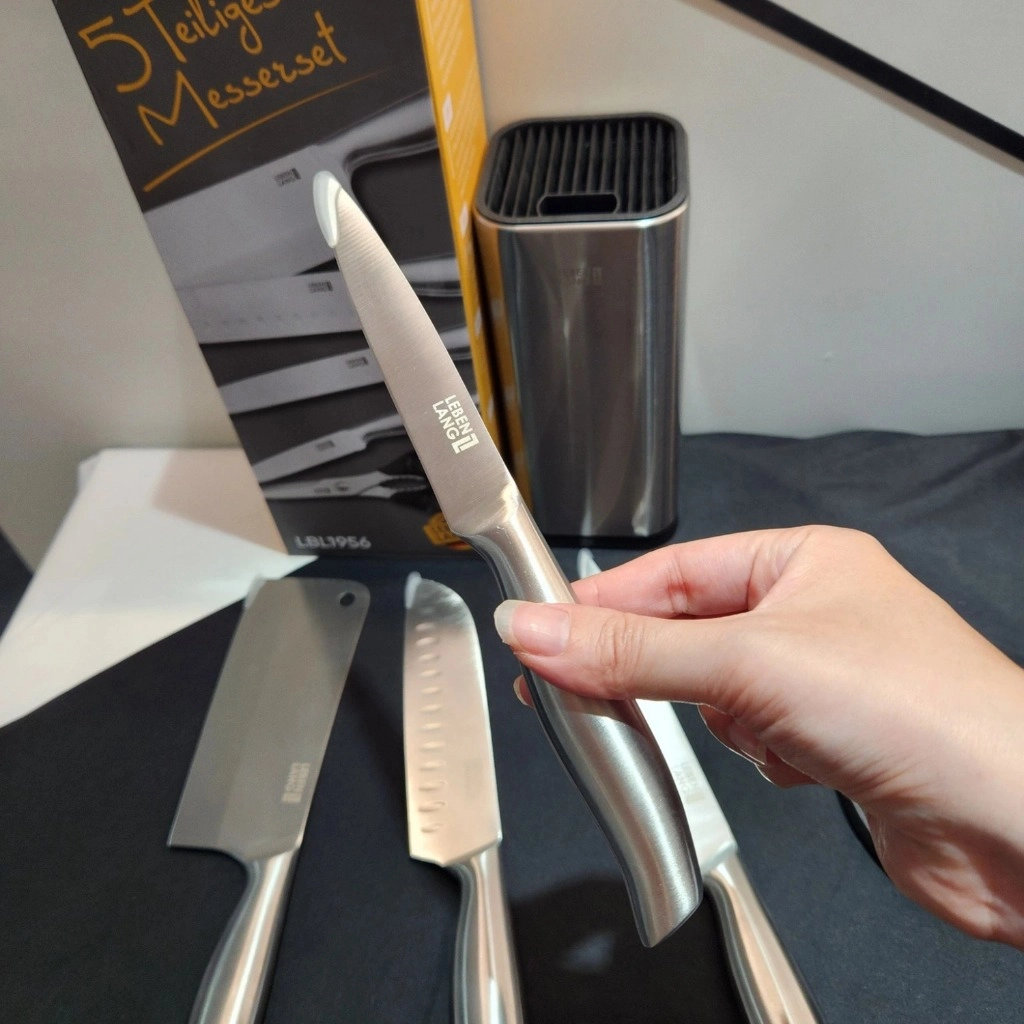 Bộ dao kéo nhà bếp 5 món Lê Bên Làng LBL1956 chuẩn Đức tặng hộp cắm