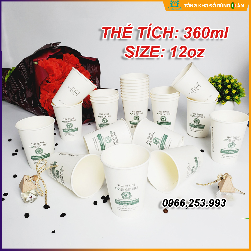 Set 50 cốc giấy chữ hàn GET 360ml siêu vỏ xù hàng cao cấp xuất khẩu Hàn Quốccách nhiệt