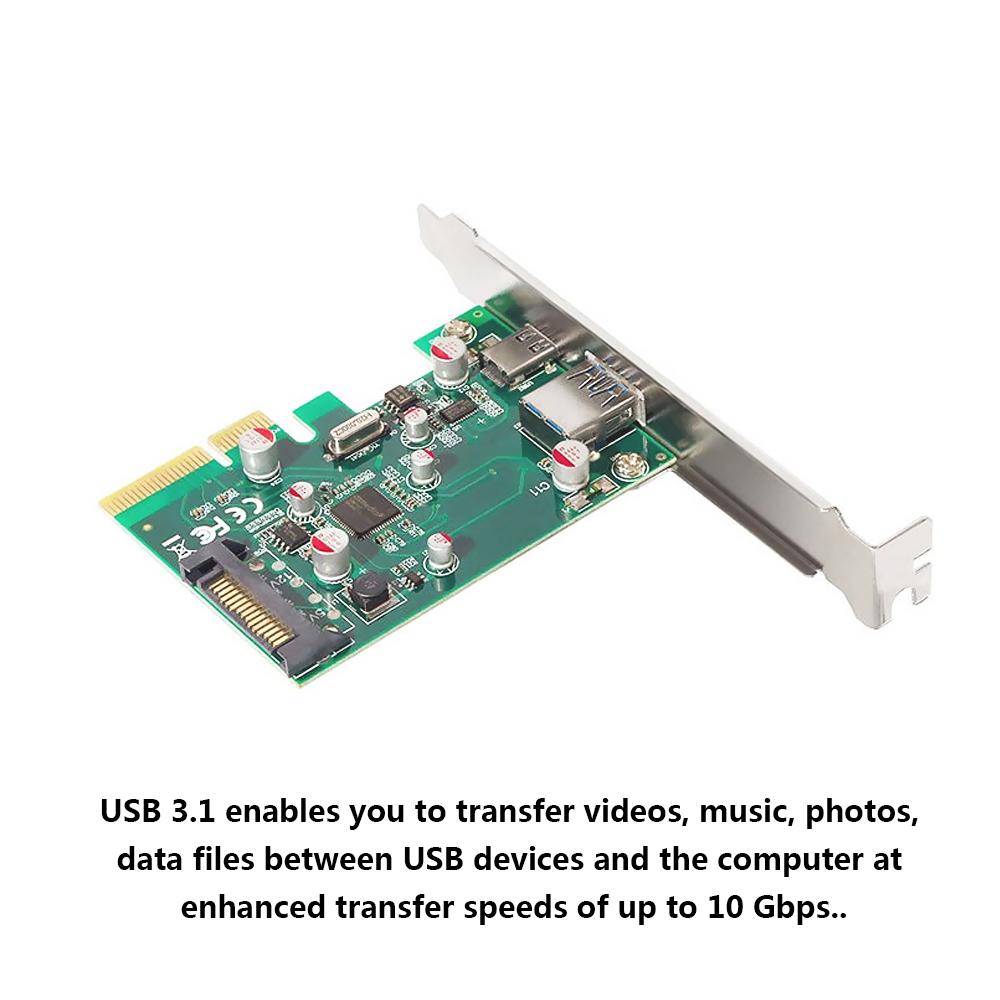 Thẻ card mở rộng chuyển đổi PCI-E sang USB 3.1 Loại A + Loại C 10Gbps dành cho PC để bàn