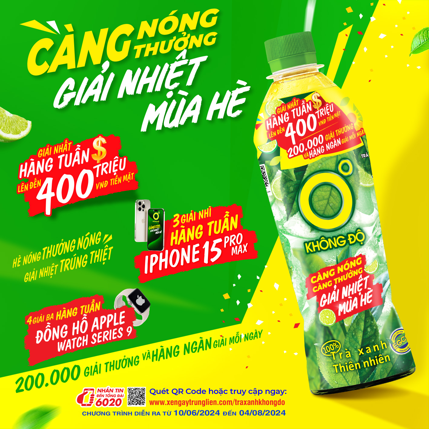 Thùng 24 chai Trà xanh vị chanh Không Độ chai PET 455 ml