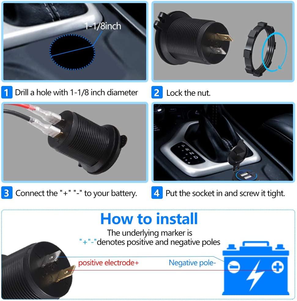 Ổ cắm sạc USB kép, Ổ cắm sạc xe hơi USB kép 5V/4.2A với công tắc cho xe hơi 12V/24V, tàu và tàu, xe máy, xe tải, SUV, UTV