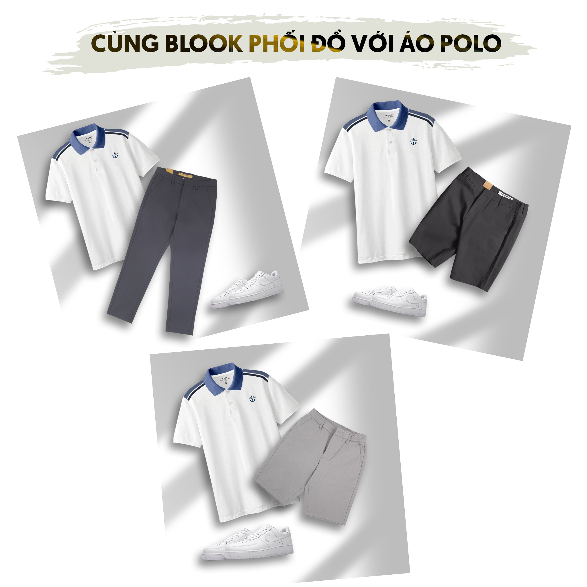 Áo polo nam BLOOK phối họa tiết chất vải cotton, Poly co giãn không nhăn thấm hút nhanh form slimfit 35619