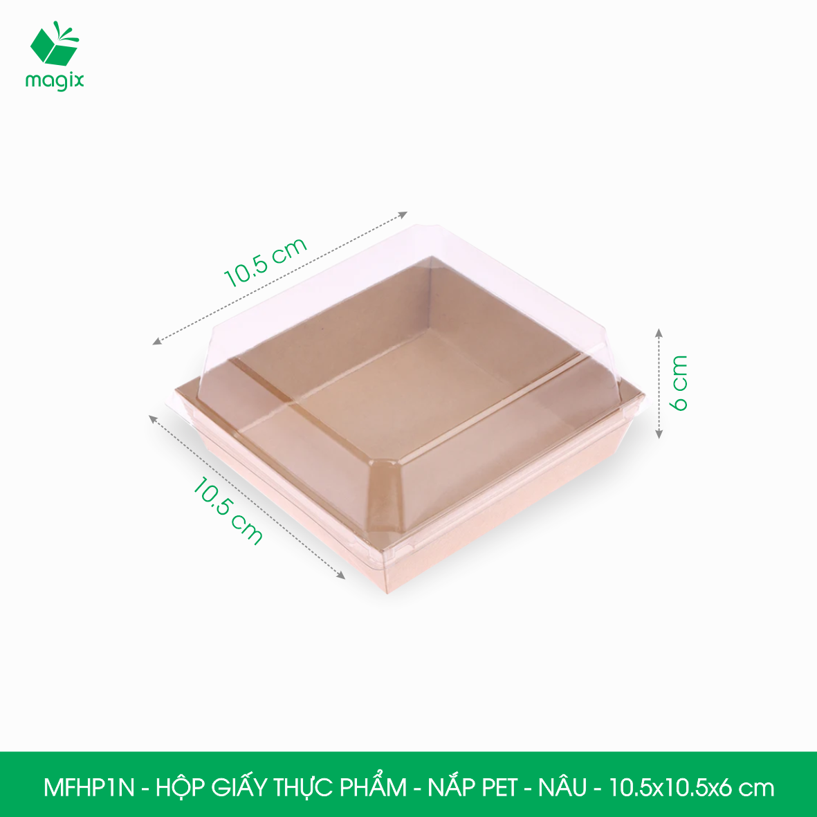 Combo 25 hộp giấy kraft thực phẩm màu nâu nắp Pet, hộp giấy đựng thức ăn, hộp bánh nắp trong