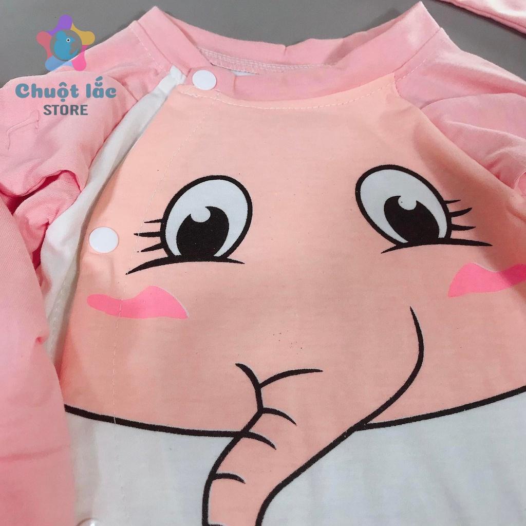 Bộ Đồ Body Dài Tay Cho Trẻ Sơ Sinh Hình Voi Thun Cotton 3kg Đến 12kg MÀu Xanh Hồng