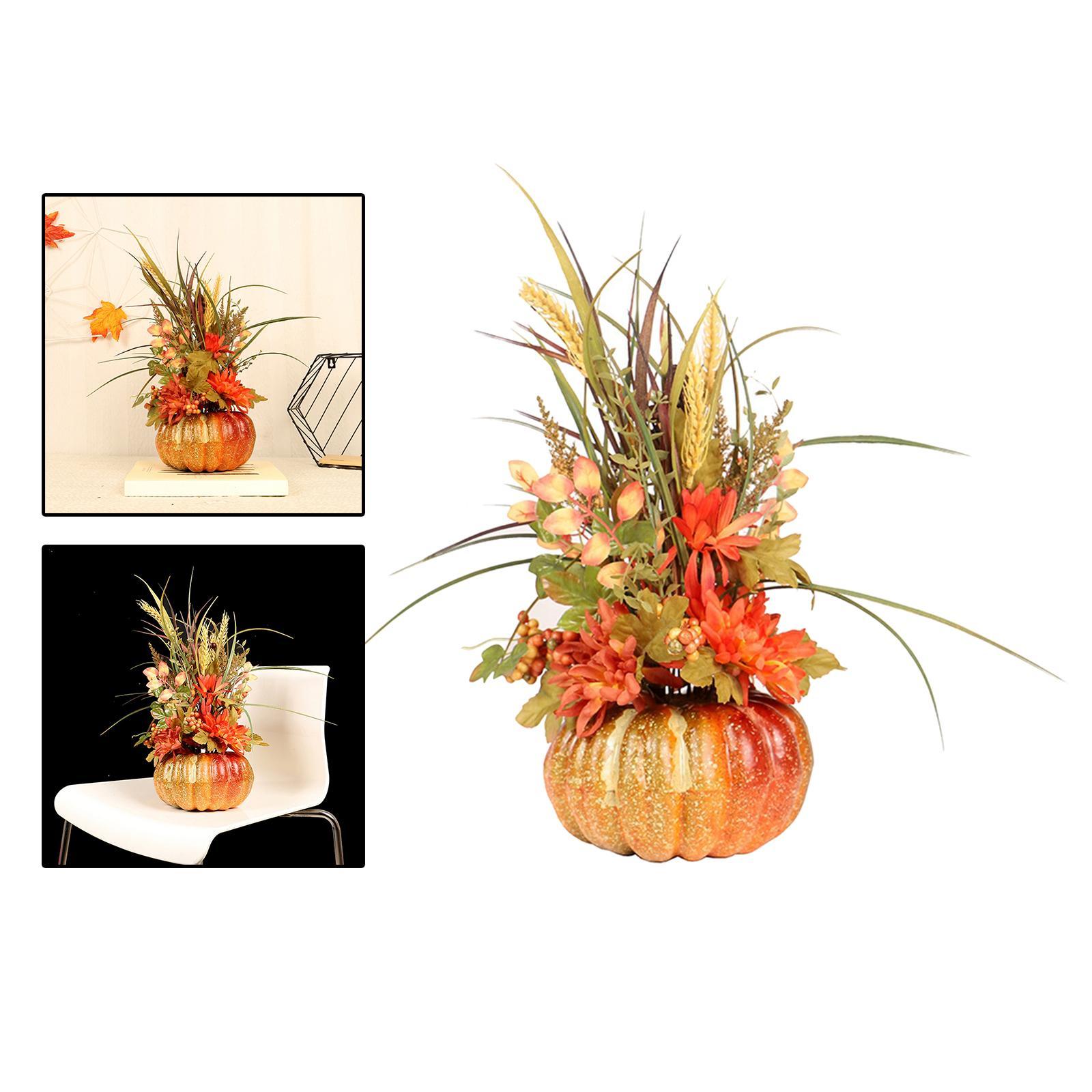 Artificial Pumpkin with Flowers Floral Arrangement for Tabletop Decoration