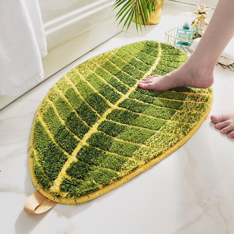 Thảm Lau Chân Trang Trí Len Sợi Siêu Thấm Chiếc Lá