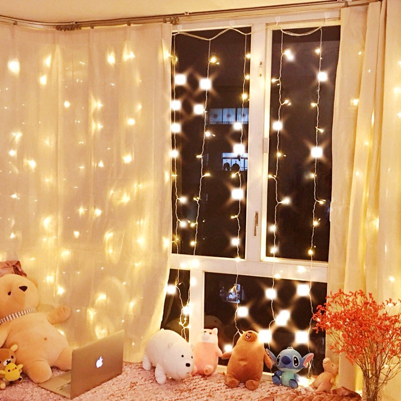 Đèn LED 3x3m Rèm Màu Vàng Đa Sắc Trang Trí Phòng Ban Công Cửa Sổ
