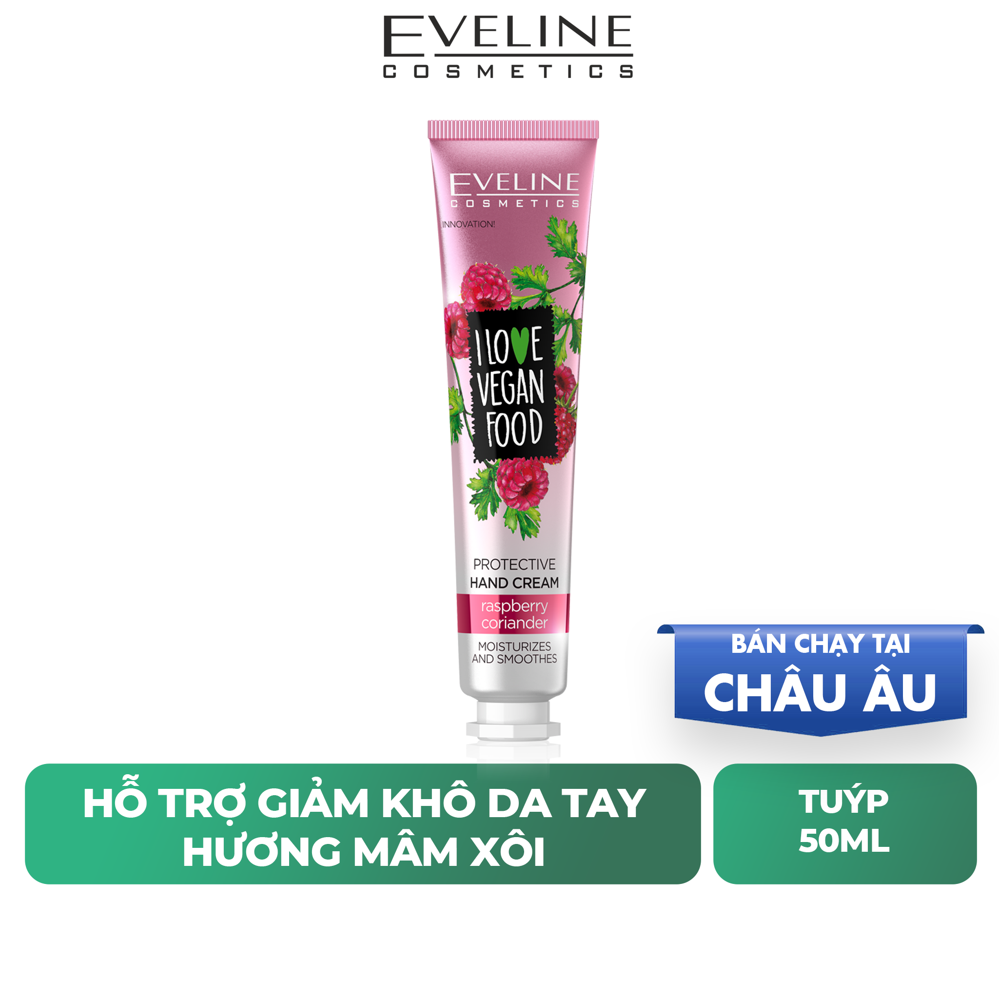 Kem dưỡng da tay I Love Vegan Food hương mâm xôi Eveline - Tuýp 50ml