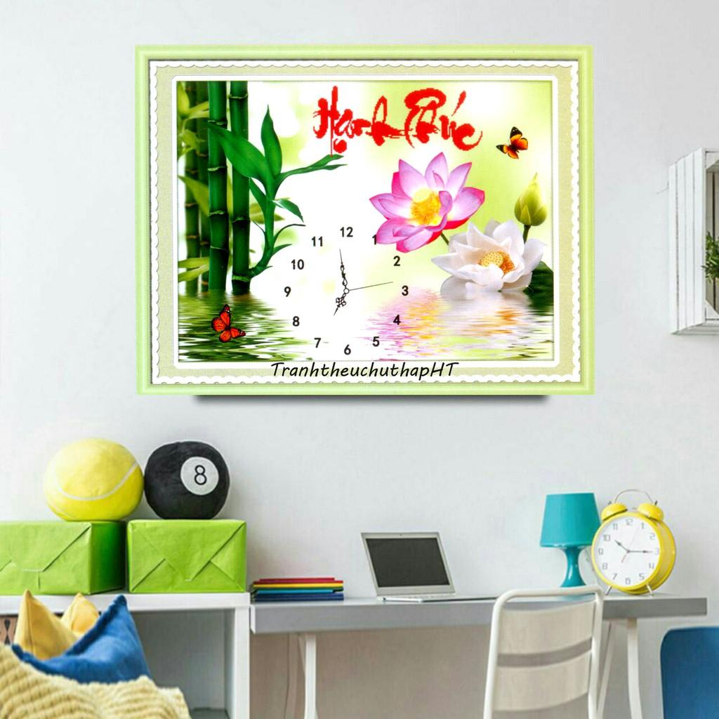 Tranh thêu chữ thập Hạnh phúc hoa sen 222748 - tự thêu