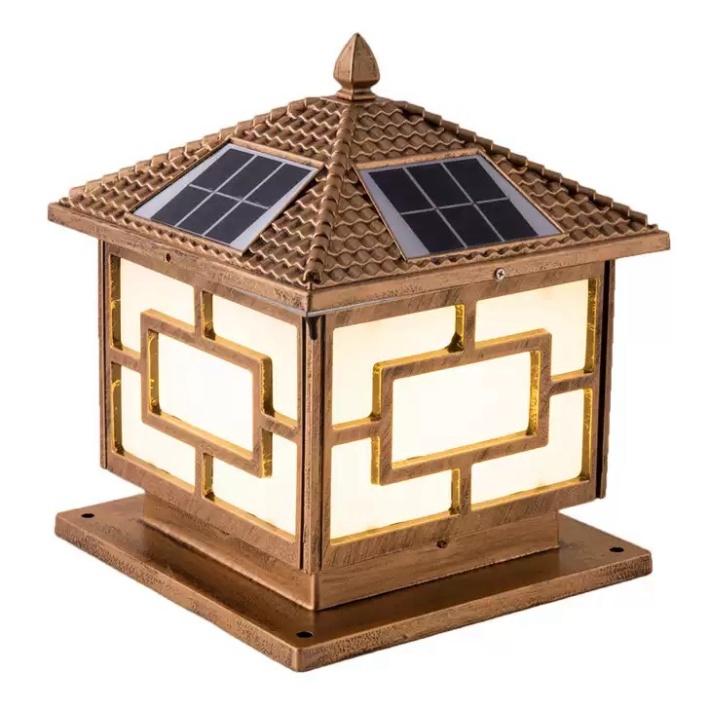 Đèn trụ cổng 4 mái tích điện hồng ngoại thời thượng COT018 - tặng thêm bóng led DT