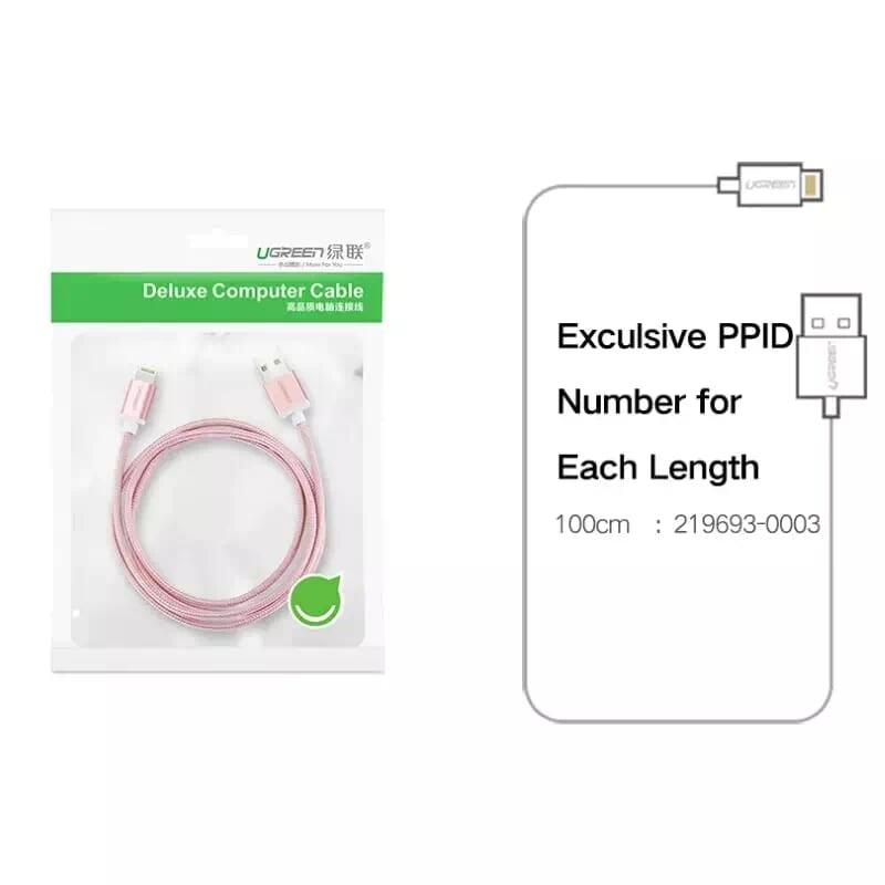 Ugreen UG30592US199TK 2M màu Hồng Cáp Lightning sạc + truyền dữ liệu cho iPhone - HÀNG CHÍNH HÃNG