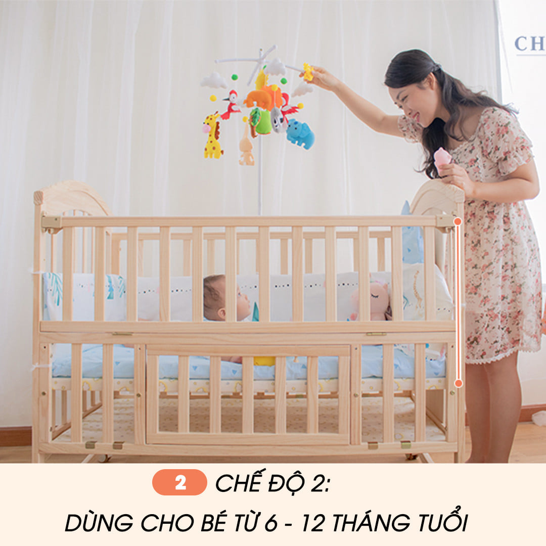 Giường Cũi/ Nôi Cũi Đa Năng Cho Bé 6 Chế Độ Cỡ Lỡn RxDxC (67x120x102) Lọt Lòng 62x114