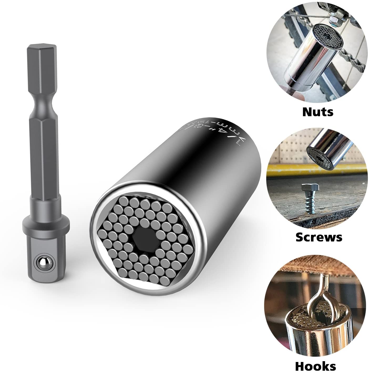 Ổ cờ lê đa năng 7mm - 19mm vặn vít gắn vào máy khoan 2 cạnh, 3 cạnh, 4 cạnh, 5 cạnh, 8 cạnh, lục giác phù hợp mọi hình dạng đầu vít