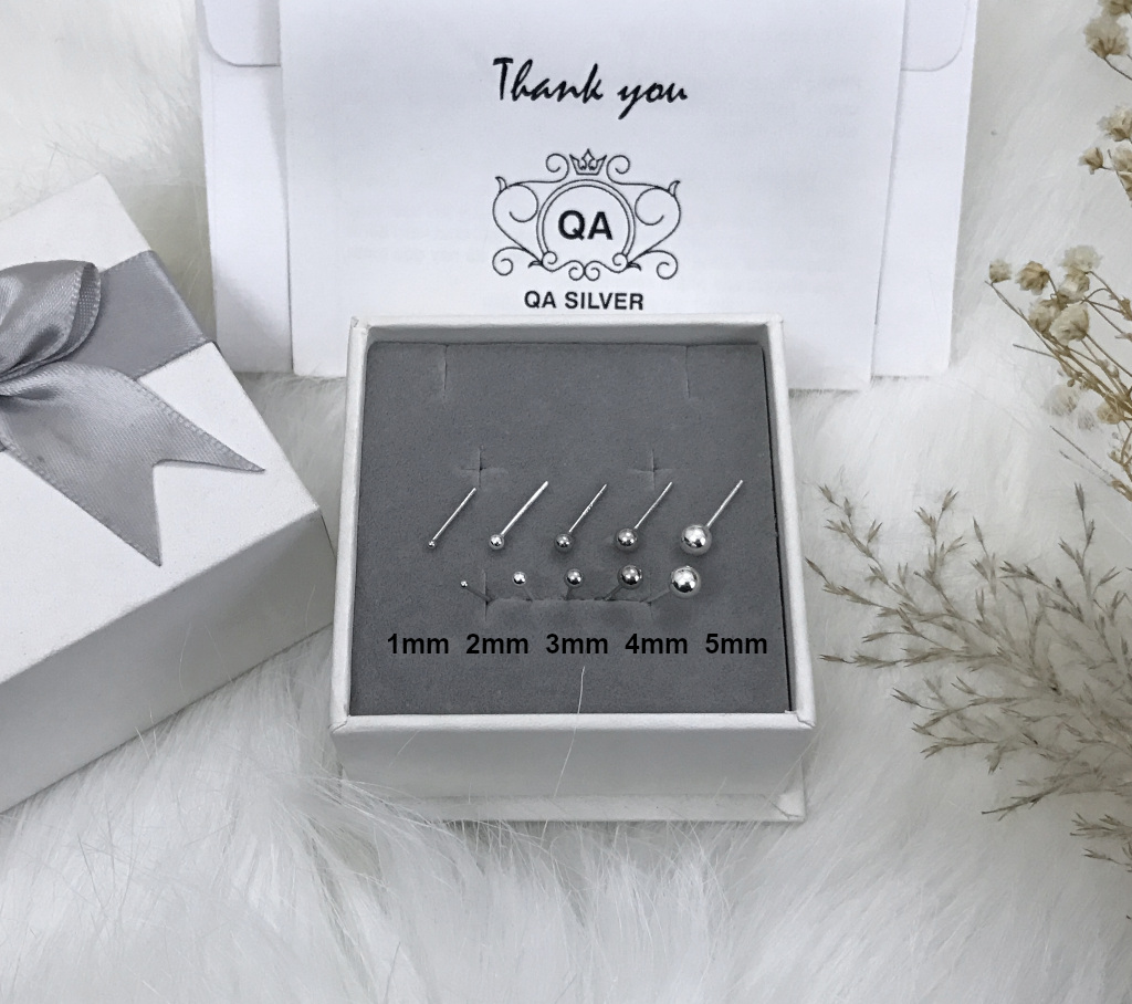 Bông tai nụ bạc tròn khuyên nam nữ bi trơn tối giản S925 BASIC Silver Earrings QA SILVER EA170508