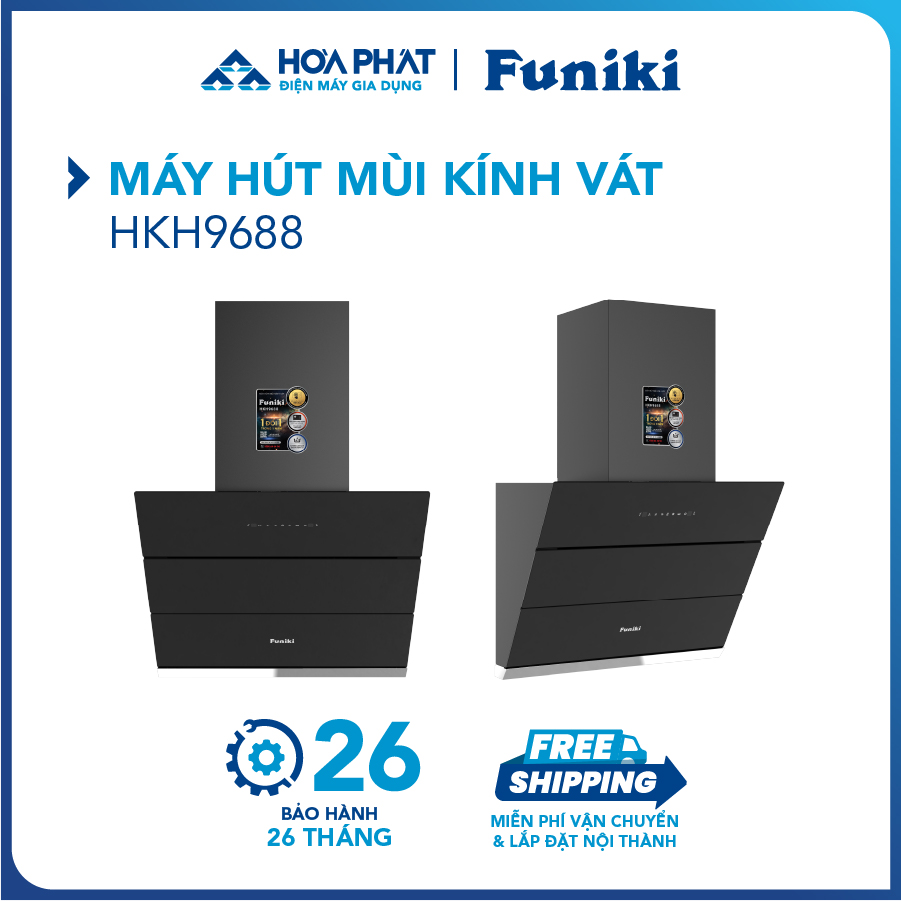 Máy hút mùi kính vát Funiki HKH9688 (Rộng 60cm) - Bảo hành 26 tháng - Hàng chính hãng