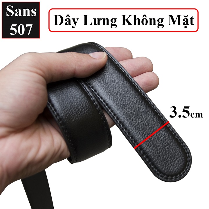 Dây thắt lưng không đầu khoá Sans507 bản 3.5cm nịt nam đen da trơn mềm đẹp thời trang phong cách lịch lãm giá rẻ đen