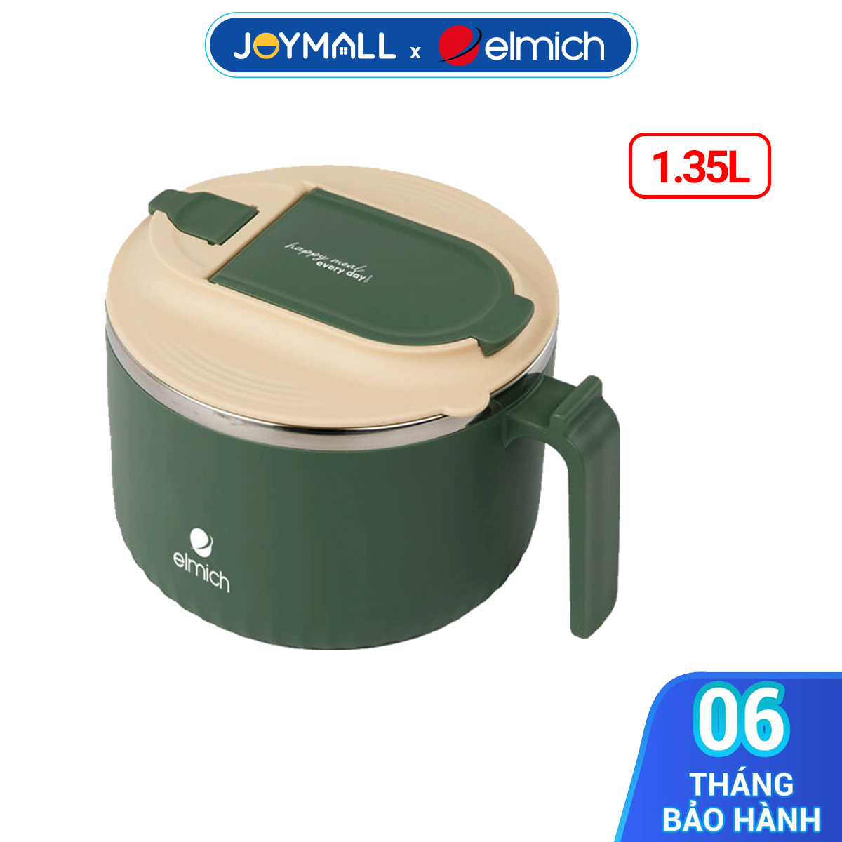 Bát úp mì inox 304 Elmich EL8314 dung tích 1.35L, Hàng chính hãng, có tay cầm, tích hợp lỗ thông hơi - JoyMall