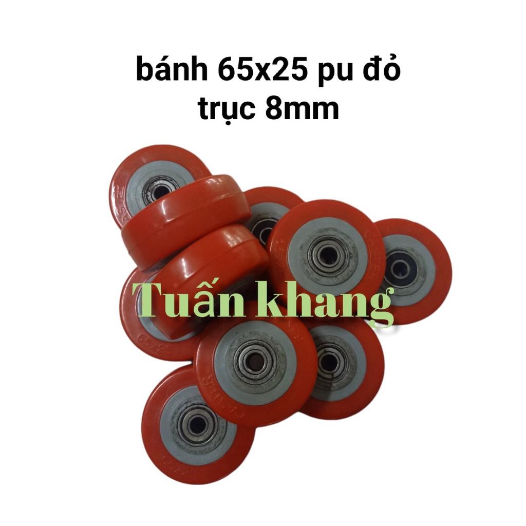 Bánh xe 65x25 pu đỏ có bạc đạn trục 8mm