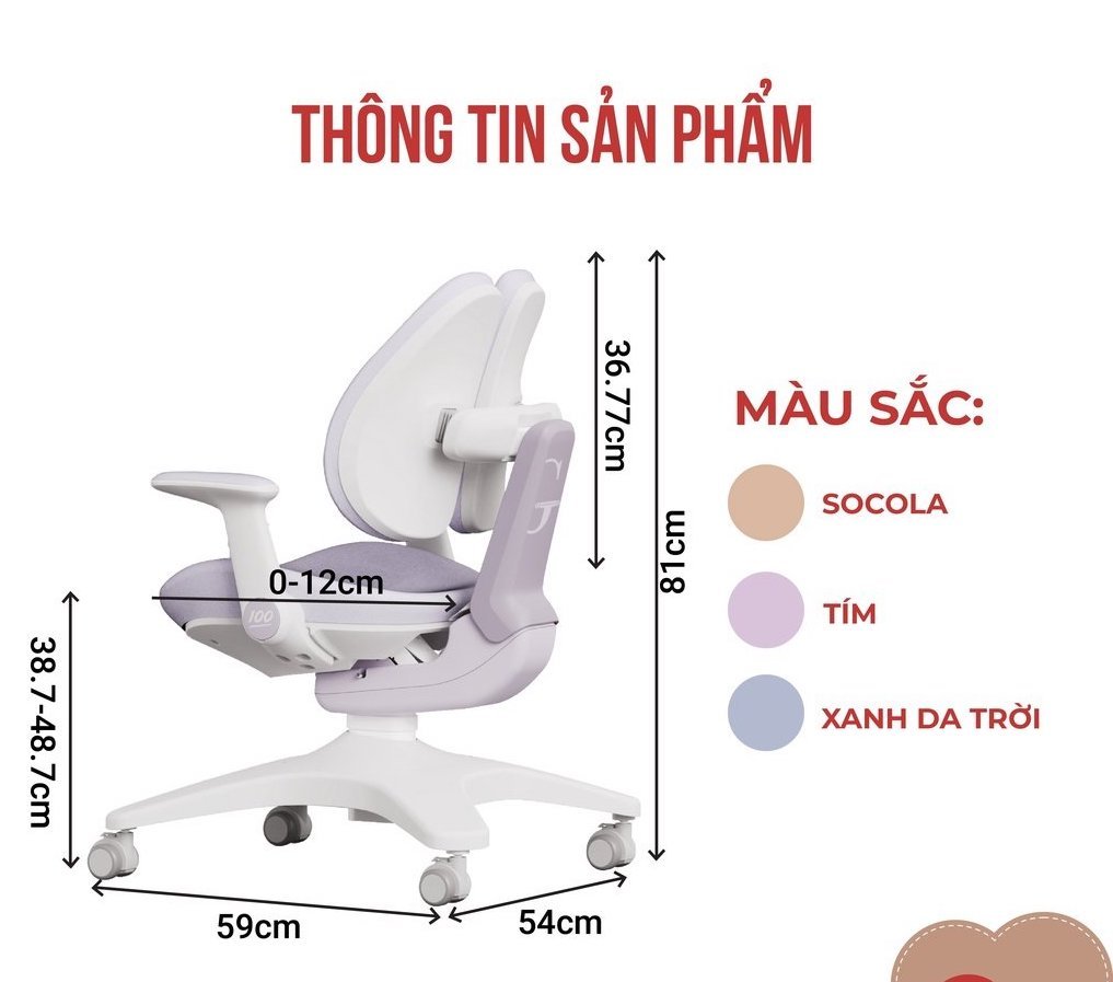 Ghế học sinh chống gù đa năng Juno sofa nâng hạ chiều cao tay gạt CT AI-G30 mặt ghế dịch chuyển linh hoạt