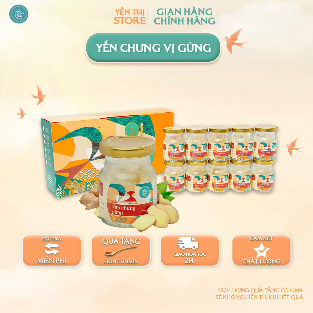 Tặng Muỗng Gỗ Đơn 450Kyến Thị - Chưng Vị Gừng - 30 Yến - Quà Tặng - Set Quà 10 Hũ - Yến Chưng Vị Gừng