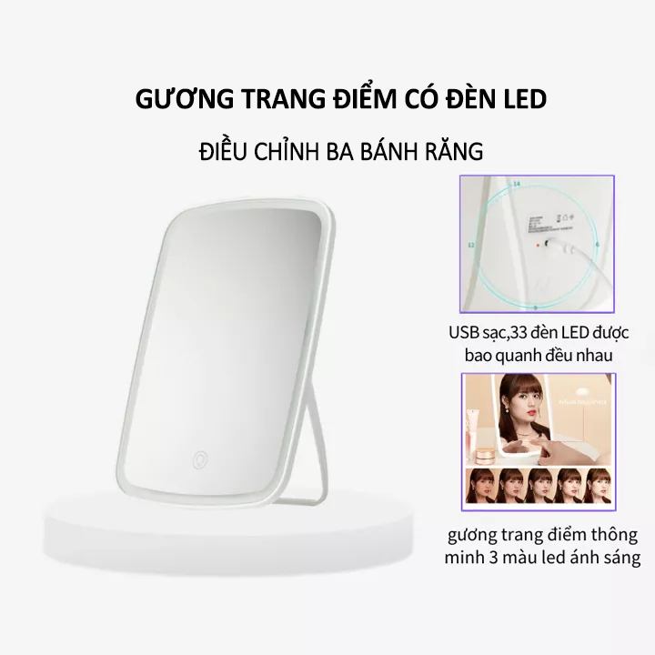 Gương trang điểm để bàn có đèn LED 3 Chế Độ Đổi Màu Sạc USB 23x16cm - Giao Màu Ngẫu Nhiên