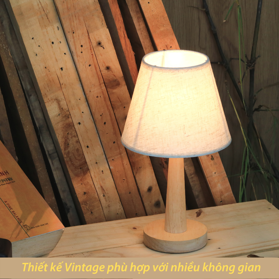 Đèn Ngủ Để Bàn Gỗ HUTA G2 Chao Nón Vintage Dễ Thương, Decor Trang Trí Phòng Ngủ, Đọc Sách Đầu Giường, Điều Chỉnh Độ Sáng, Bóng Led Sáng Vàng Tiết Kiệm Điện