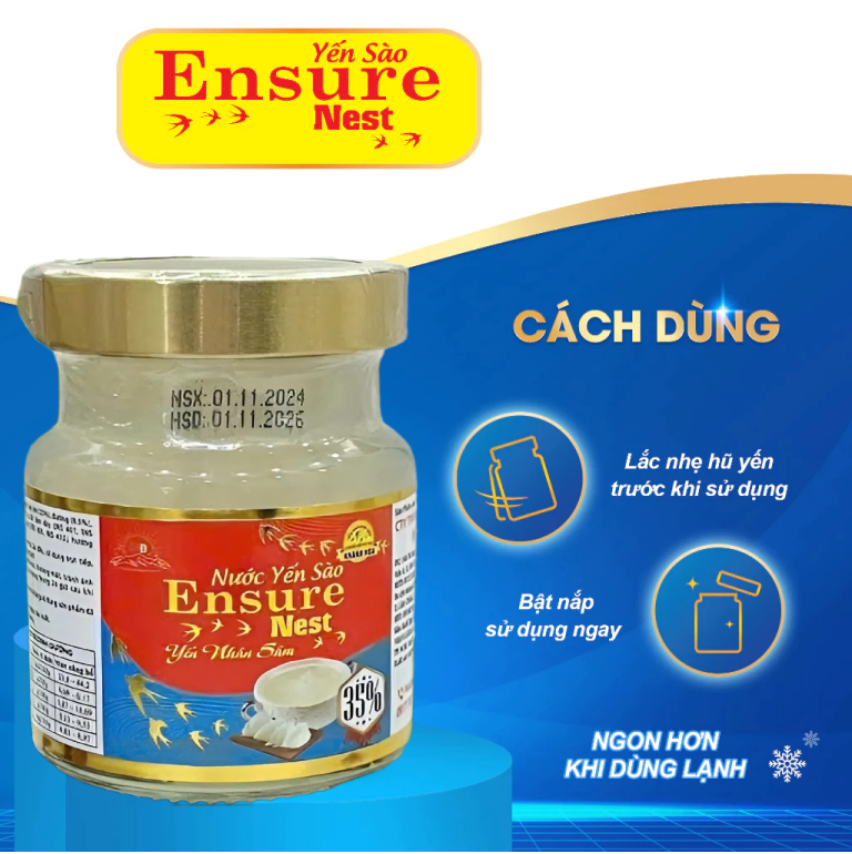 Yến Chưng Đông Trùng Hạ Thảo Ensure Nest 350mg Yến Nguồn Gốc Khánh Hoà 6 hủ/70ml