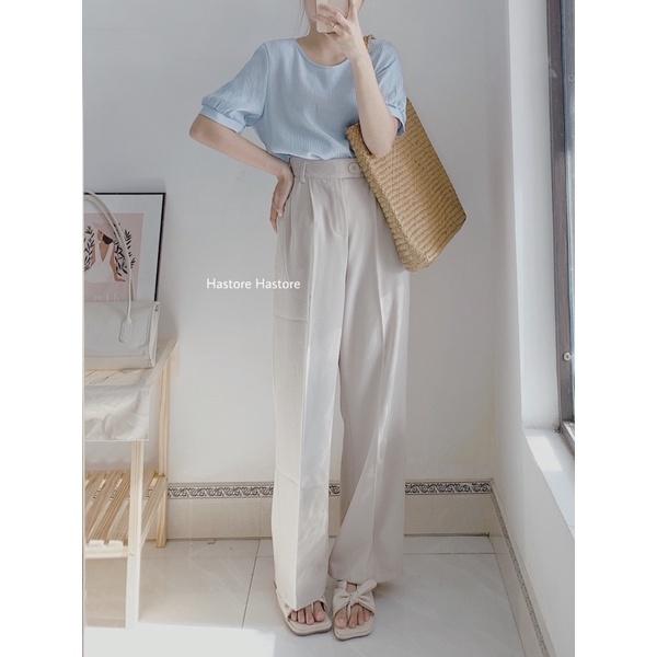 Quần tây ống rộng cúc lệch