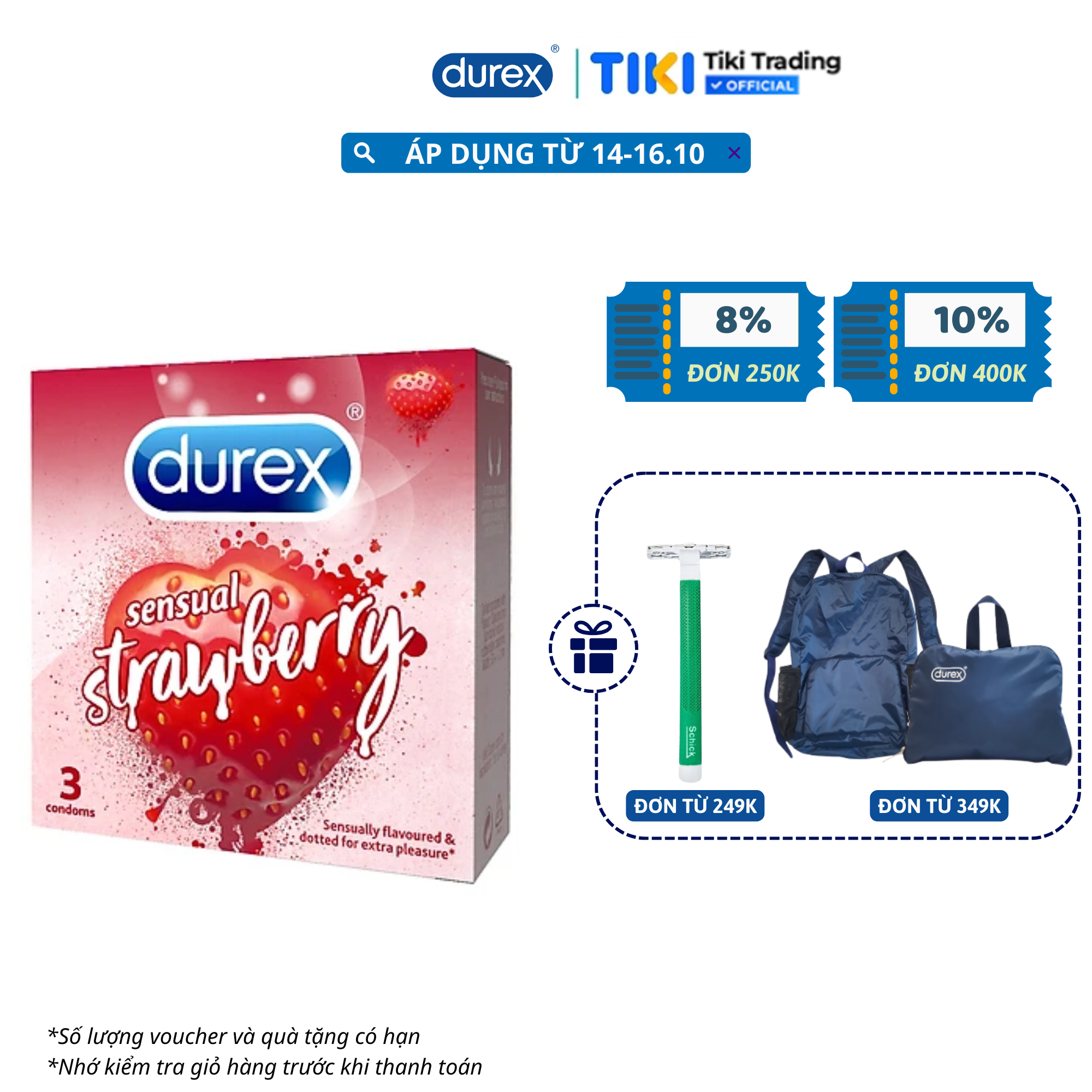 Bao cao su Durex Sensual Strawberry hộp 3 bao