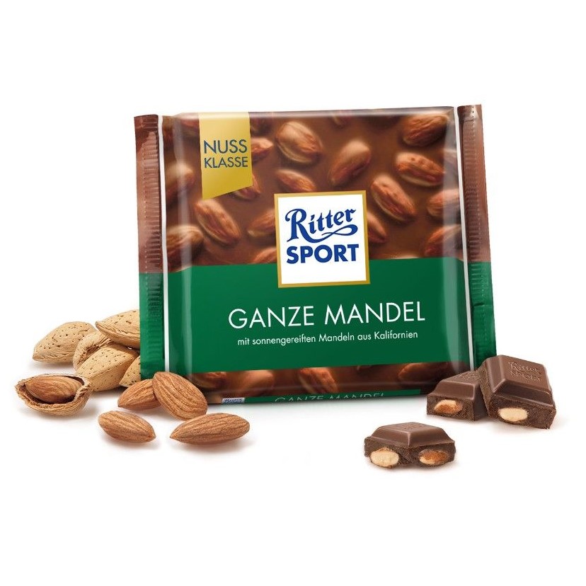 Combo 6 thanh Chocolate Ritter Sport Ganze Mandel nhân Hạnh nhân 100gr