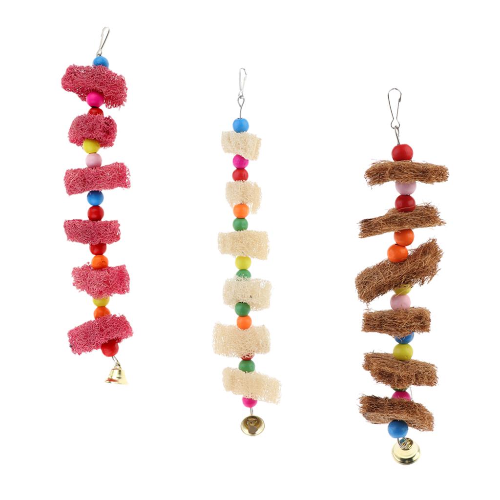 Loofah Swing Bird Parrot Cage Hanging Toys Parakeet Cockatiel Budgie Chew Toy Wood Hammock