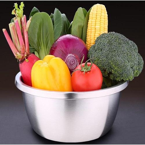 Bộ Thau Inox 5 Món Dùng Rửa Rau Củ Quả, Thau Trộn Salad Dày Dặn Siêu Tiện Dụng Cho Nhà Bếp Size Từ 14-24cm