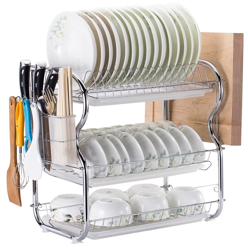 Kệ để bát đũa inox đa năng, Kệ chén đũa thông minh tiện lợi kèm khay đựng