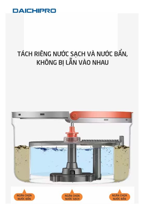 Cây Lau Nhà Thông Minh, Tự Động Tách Nước Bẩn, Tự Động Vắt Khô, Xoay 360 độ Daichipro DCP 5SM - Hàng Chính Hãng