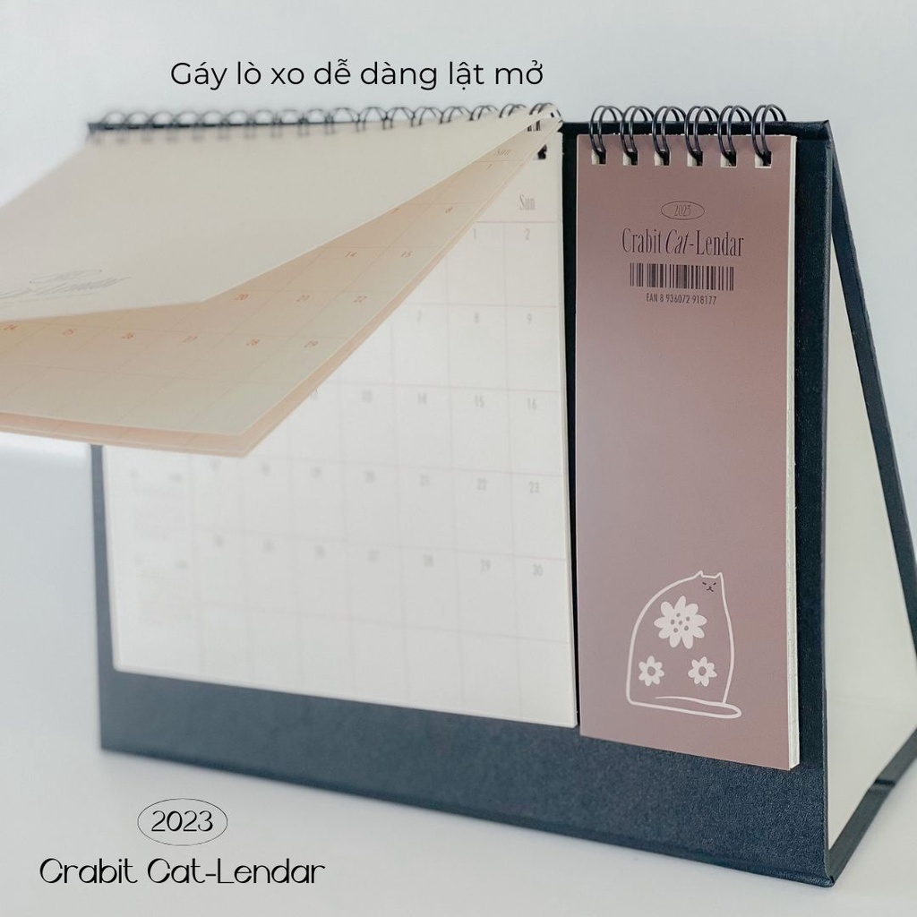 Lịch để bàn 2023 hoạ tiết Mèo Crabit Cat-Lendar basic lịch để bàn chữ A lò xo có ghi chú to-do list tiện lợi