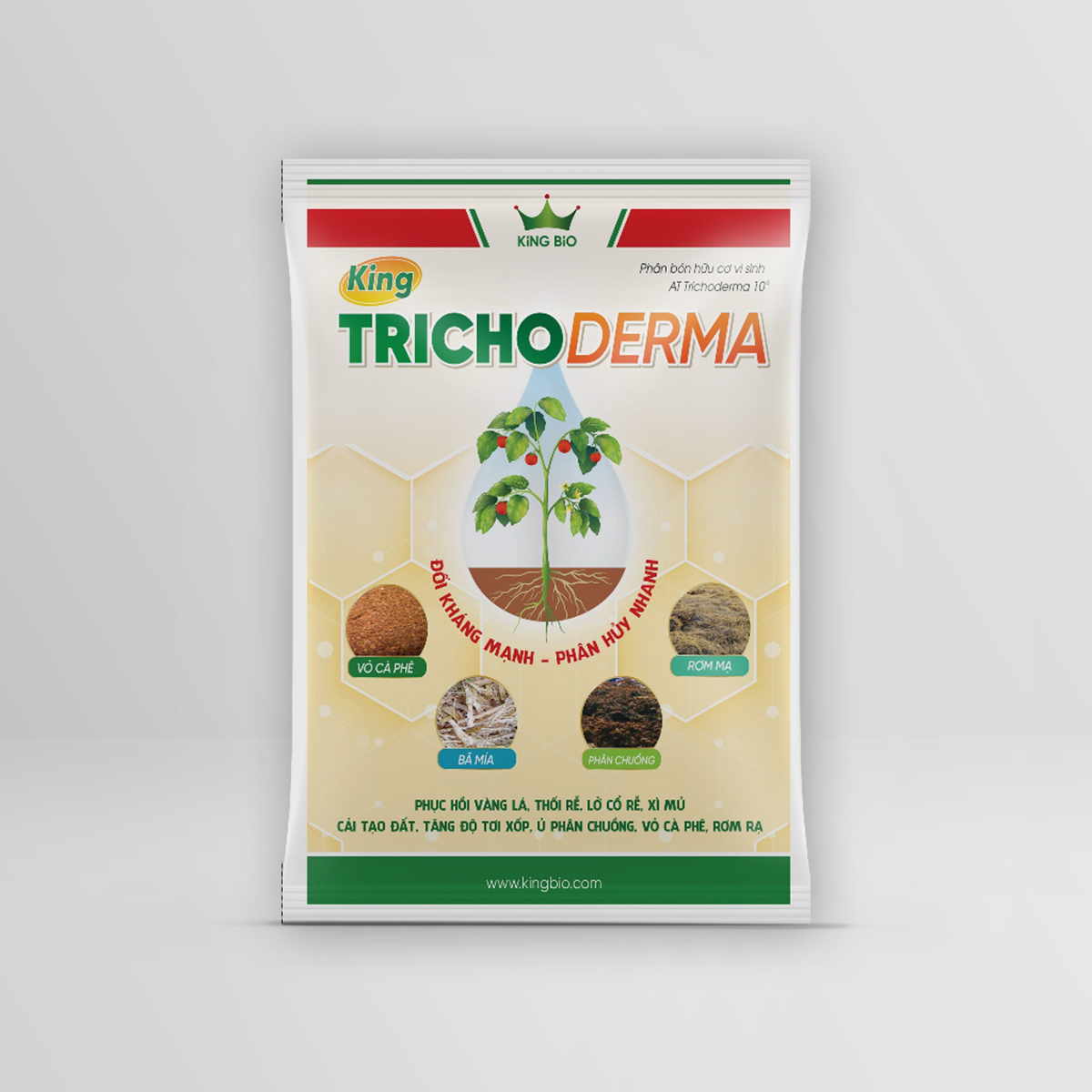 King Trichoderma chữa vàng lá thối rễ, lở cổ rễ, xì mủ, cải tạo đất, ủ phân hữu cơ sinh học