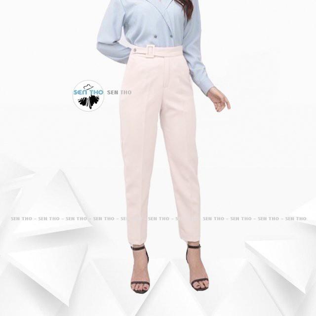 Quần Baggy Nữ Đai Vải Vuông ,Quần Công Sở Màu Đen Be Chất Vải Vitex Cao Cấp, Cạp Cao, Sang Trọng Thanh Lịch