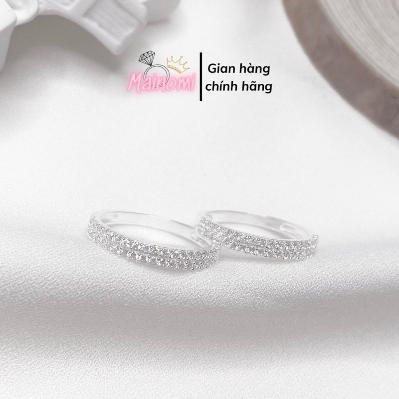 Nhẫn Bạc 2 hàng đá cho nữ. Đính đá li ti lấp lánh nhẹ nhàng nhưng không kém phần tinh tế sang trọng - Nomi Shop