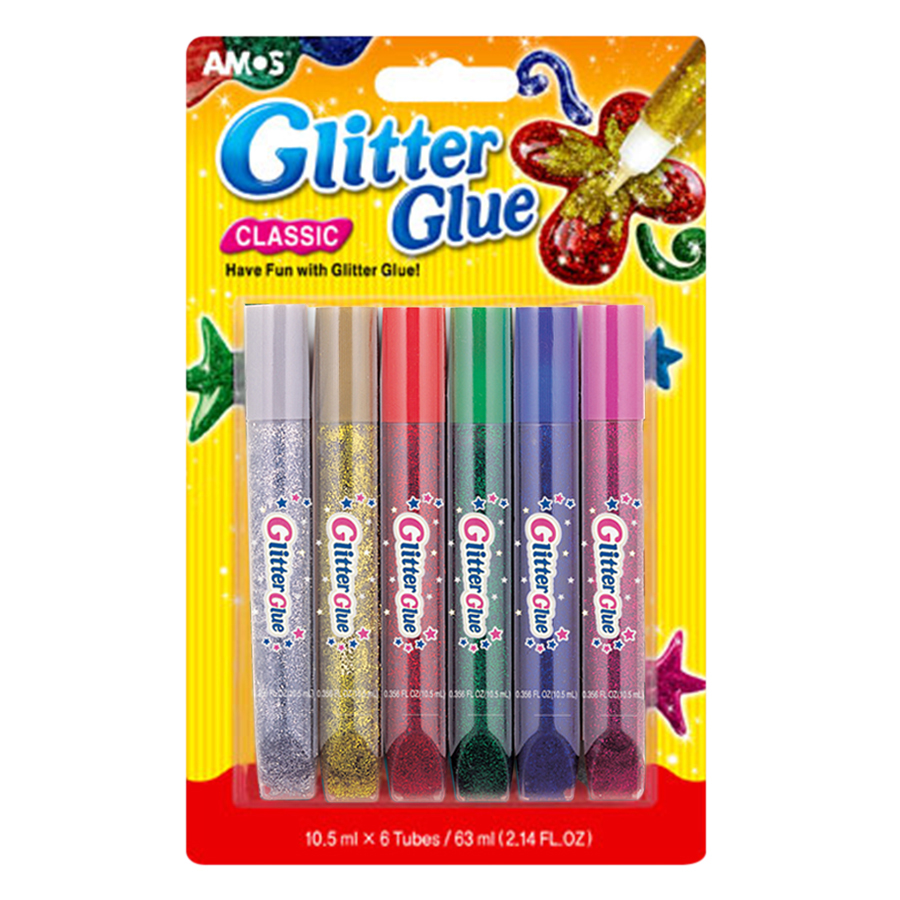 Màu Vẽ Keo Dán Kim Tuyến Glitter Glue AMOS AGG1 (6 Màu)
