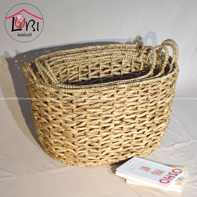 Lubihandicraft - Sọt đựng đồ lục bình hình oval đan vặn mũi tên - đẹp, tinh tế