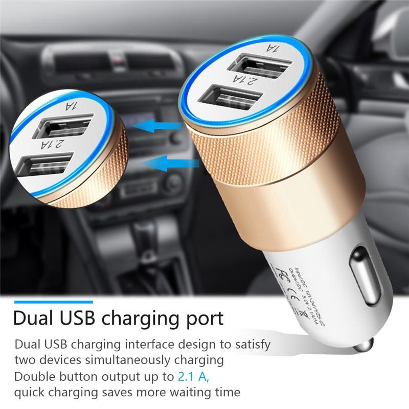 Cục sạc nhanh 2 cổng USB 2.1A làm bằng hợp kim nhôm dành cho xe hơi