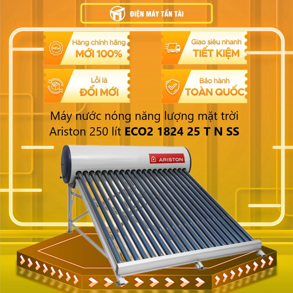 Máy Nước Nóng Năng Lượng Mặt Trời Ariston 250 lít ECO2 1824 25 T N SS - Hàng chính hãng
