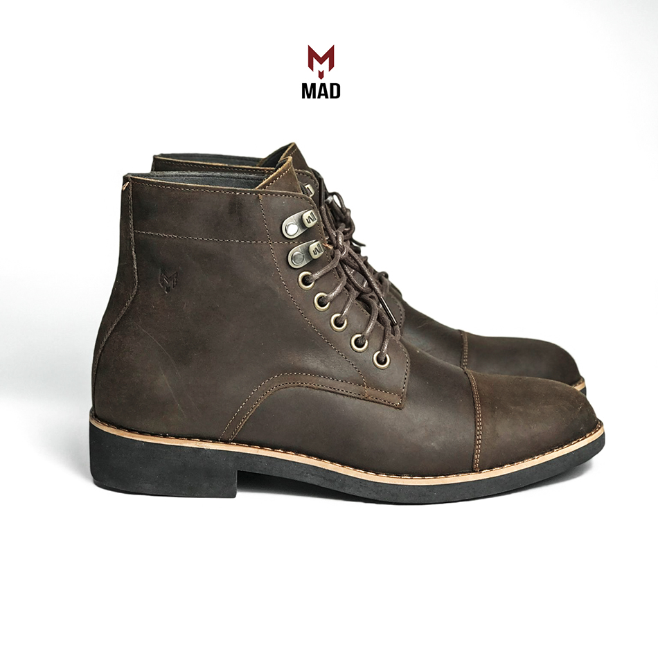 Giày cao cổ nam Iron Boots MAD Brown da bò sáp ngựa điên cao cấp bụi bặm